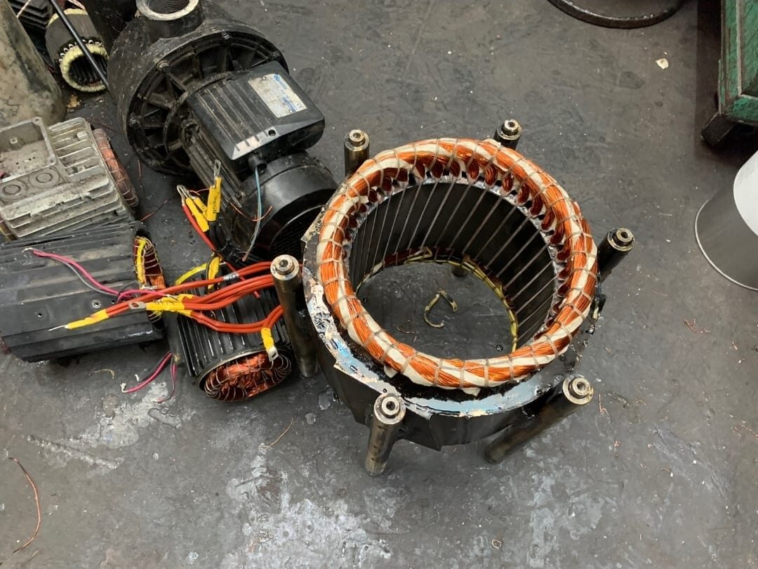 Close-up of copper motor windings during electric motor rewinding, Randburg workshop